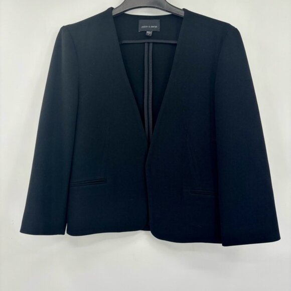 Judith  Charles Clea OpenFront Black Cropped Blazer Jacket Size 6 - Picture 4 of 9